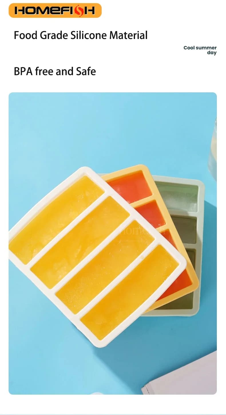 Strip-shap Ice Cube Trays Giant Silicone Ice Cubes Square Tray Mold Non-toxic Durable Wine Ice Cube Easy-Release Ice Cube Molds