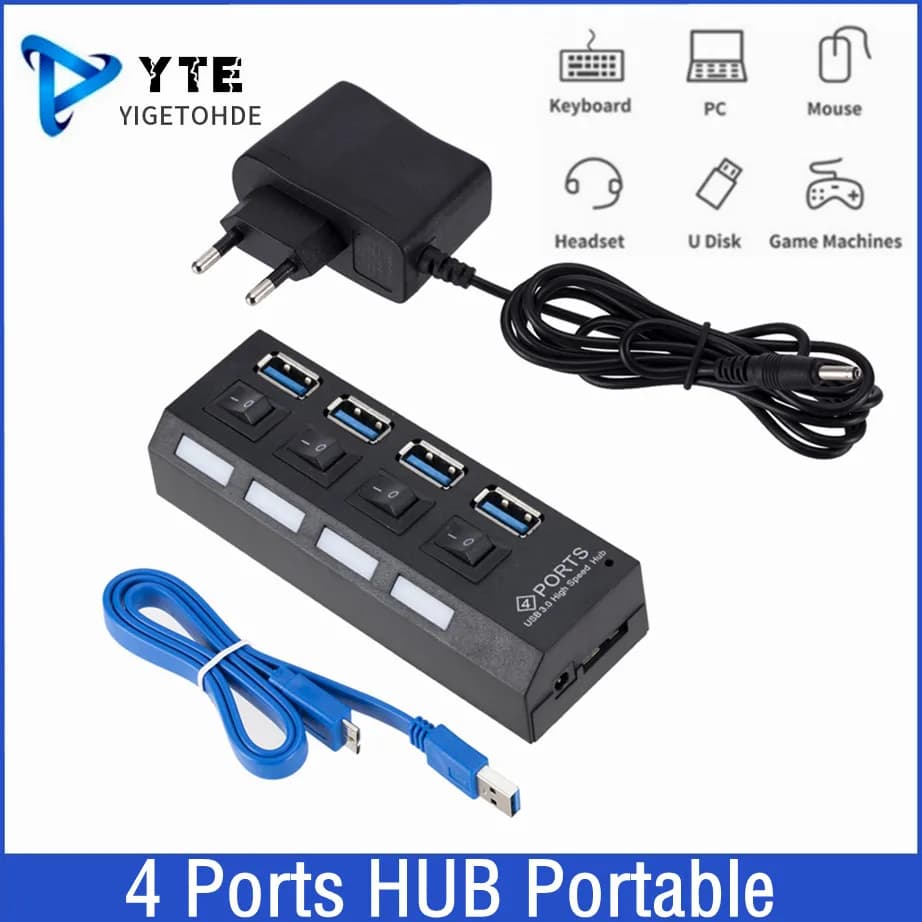 Mini USB HUB 3.0 Super Speed 5Gbps Usb3.0 4 Ports HUB Portable USB 3.0 HUB Splitter With External Power Adapter For PC Accessory