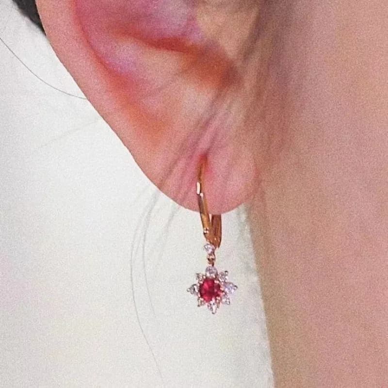 Exquisite and Light luxury Sunflower Ruby Drop earrings for women vintage Design Bride Earings High quality Fine Jewelry Gift