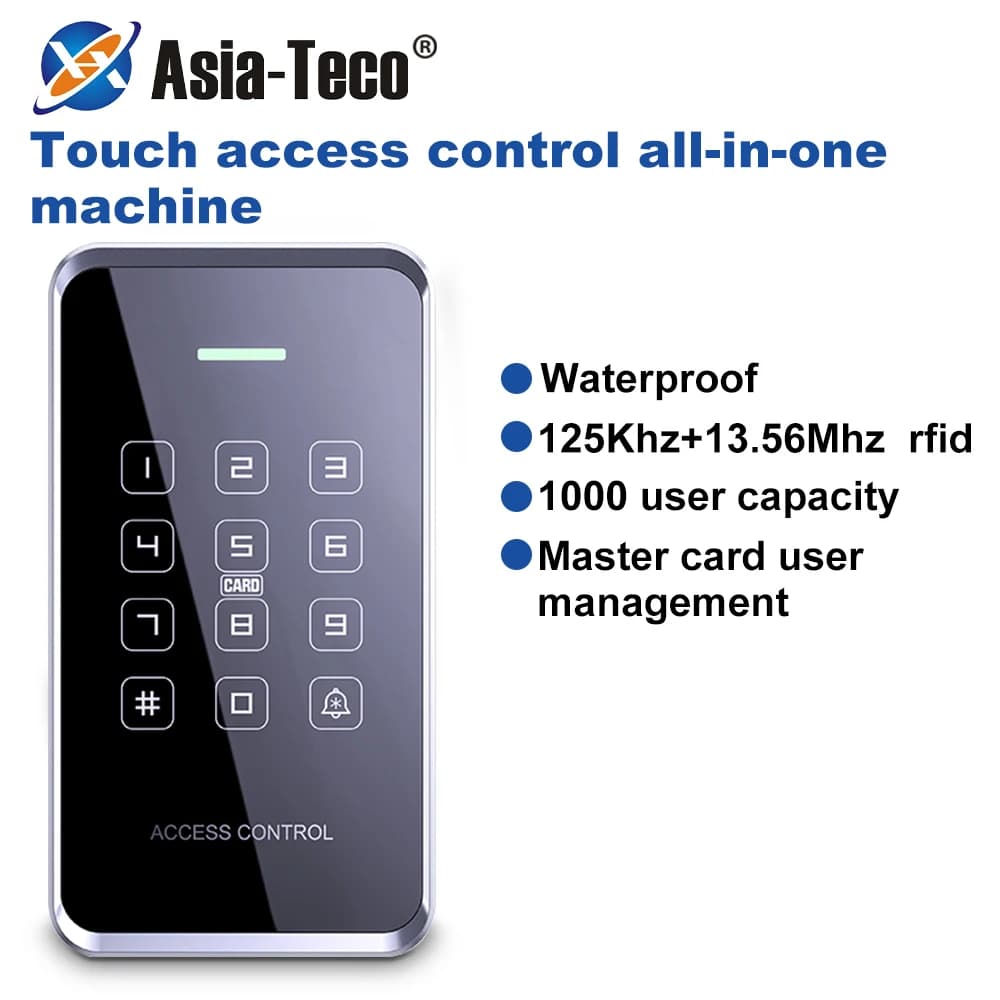 1000Users NFC Access Control Keypad Waterproof Backlight Touch Screen 125Khz+13.56Mhz RFID Proximity Card Password Unlock Reader
