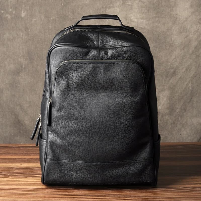 High Quality Fashion Genuine Leather Backpack Men Bagpack Student School Bag Backpack daily male Rucksack large Knapsack Black