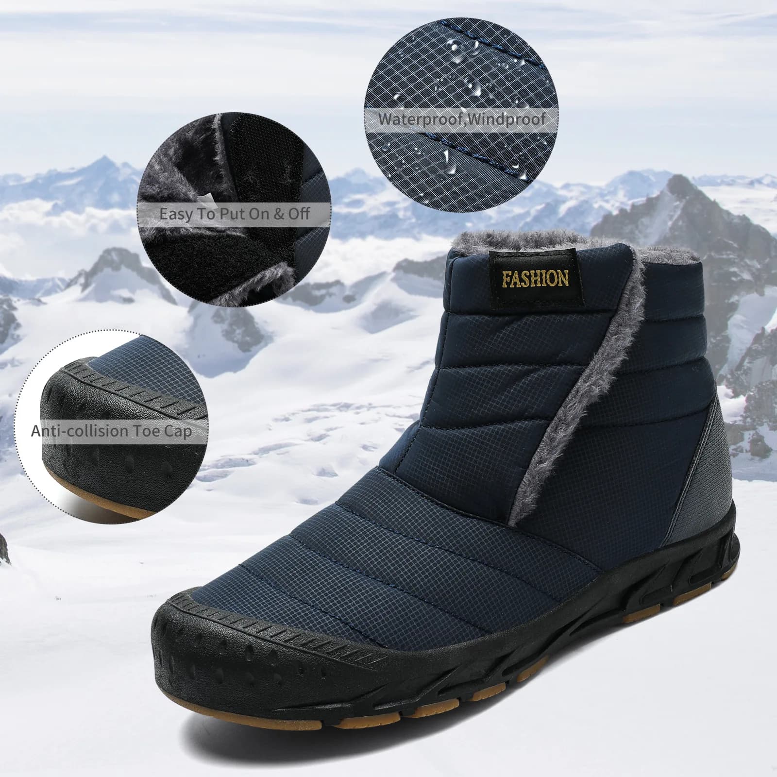 Winter Outdoor Hiking Shoes Men with Thick Cotton in the Middle Tube Oversized Snow Boots Couple Large Size from 36 to 47