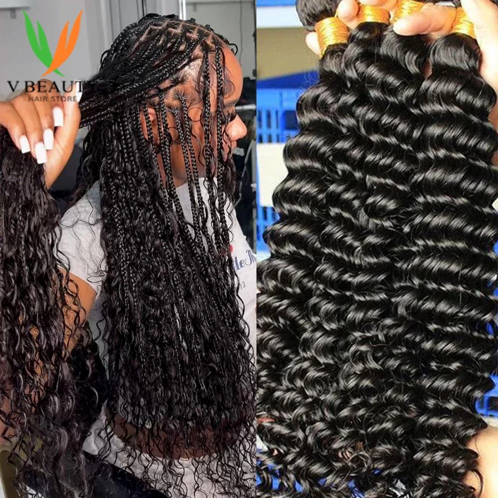 Water Wave Boho Brads Human Braiding Hair Bulk for Goddess Braids Bohemian Braid No Weft 10 Bundles Natural Color Human Hair