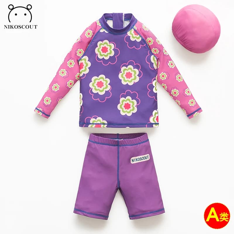 Baby Swimsuit Girl Baby Summer Children's Swimsuit Girl Quick-Drying Seaside Sun Protection Girl Split Long Sleeves