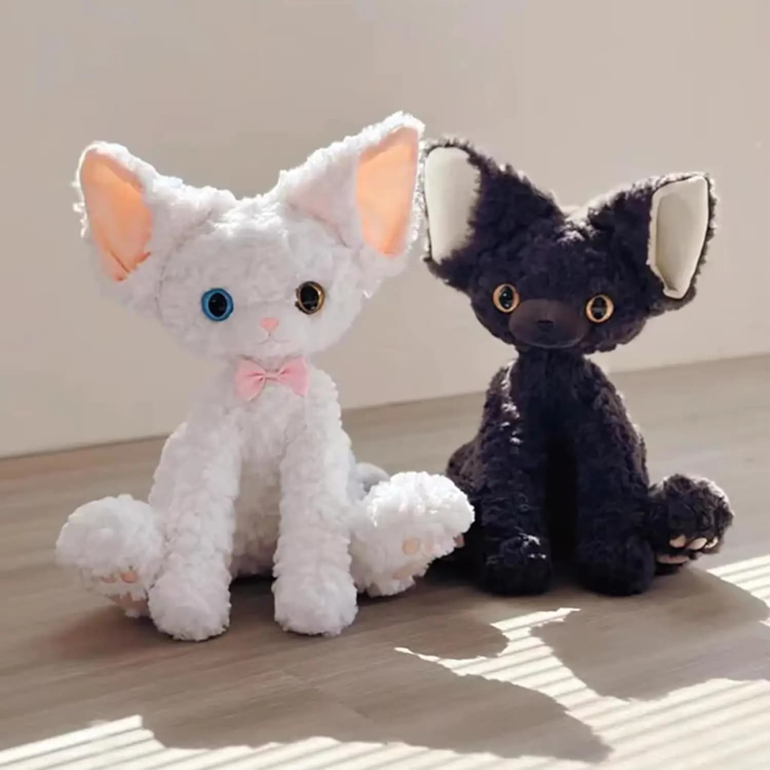40cm Large Devon Rex Plushie, Cute Black White Cat Stuffed Animal Floppy Realistic Dolls Sleep Plush Pillow Gift