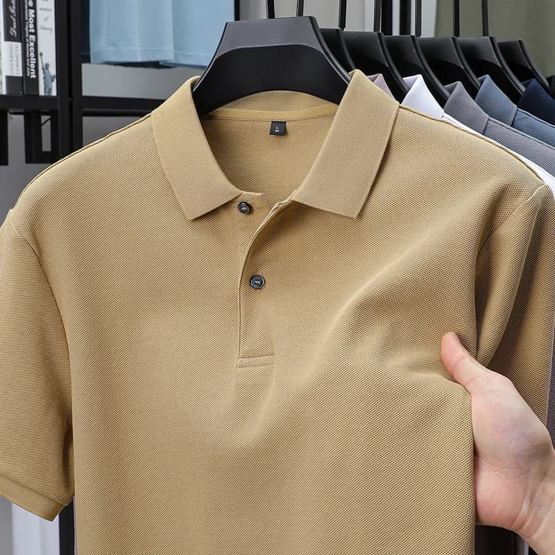 High end 100% cotton short sleeve polo shirt men lapel top summer breathable T-shirt trendy solid color Korean casual Paul shirt
