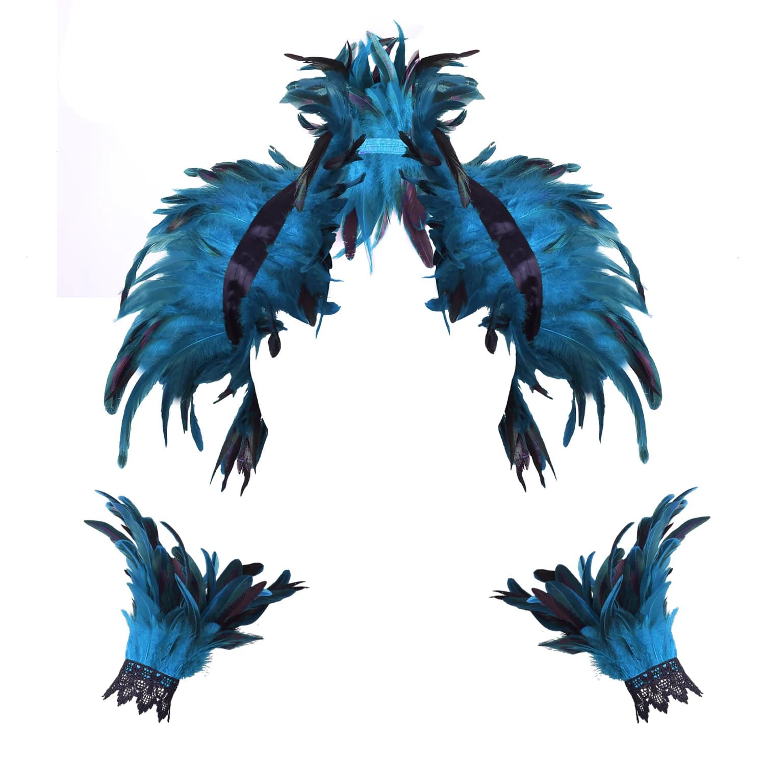 Halloween Feather Shawl Wristlet Set Feather Shawl Punk Feather Party Holiday Dress Up Cosplay Costumes Poncho for Women and Men