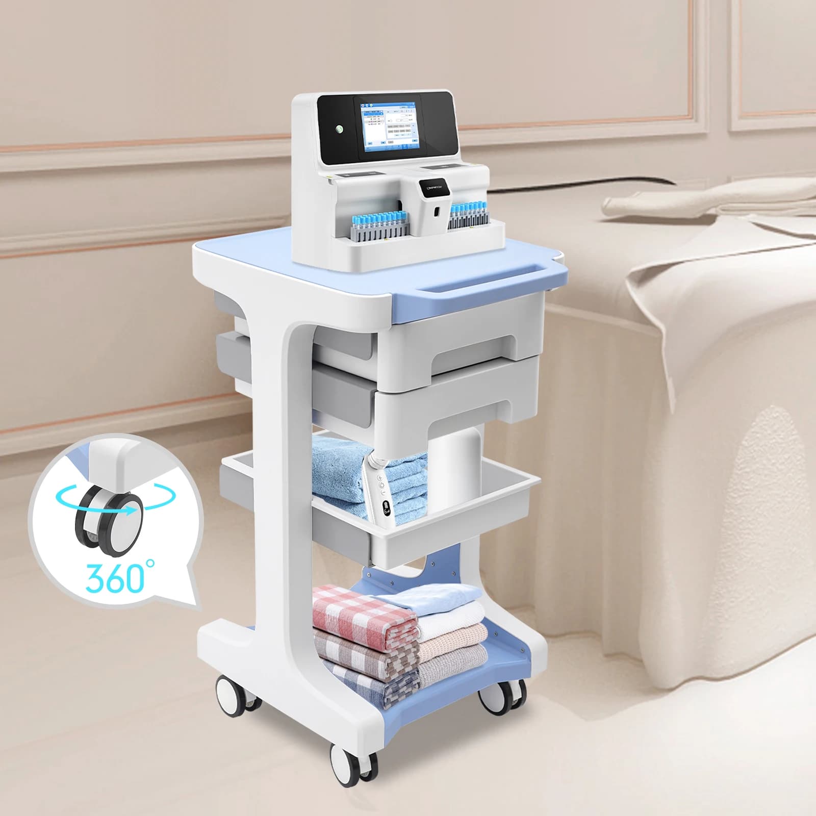 3 Layers ABS Trolley with 2 Drawers Mobile Medical Beauty Salon Storage Cart Shelf Load Capacity 50KG