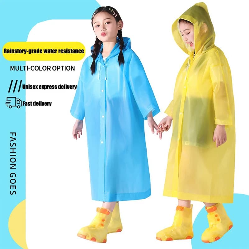 Children's Waterproof Rain Poncho Non-Disposable Travel Rain Gear Coat Boy Girl Outdoor Hiking Coat Child Raincoat Kid Rainwear