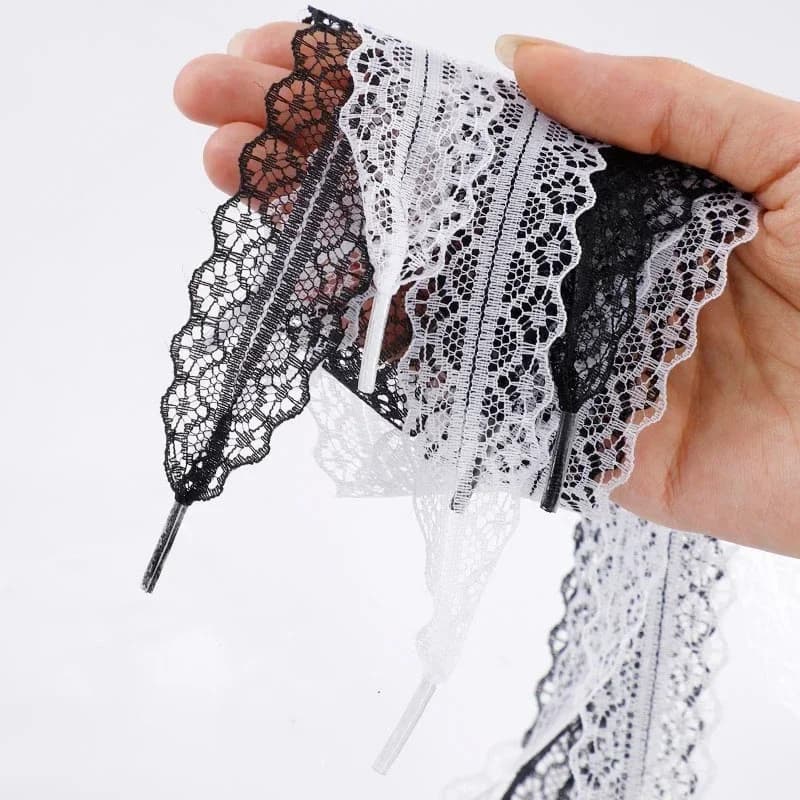 New 2.9CM Width Fancy Flat Shoelace Lace Braided Shoelaces Black White Silk Shoe Laces for Ballet Sneakers German Training Shoes