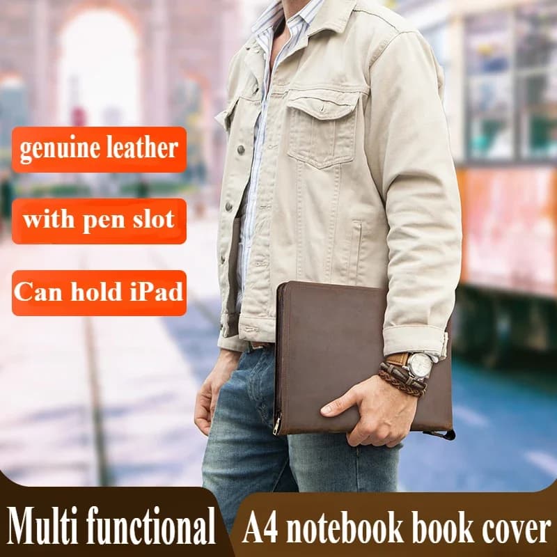 A4 Notebook Book Cover with Pen Slot Luxury Retro Leather Notebook Cover Case for IPad 11 Inch Stationery Office School Supplies
