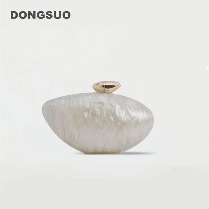 Acrylic egg shape clutch bag women designer evening party cute purse new rose shell handbag High Quality