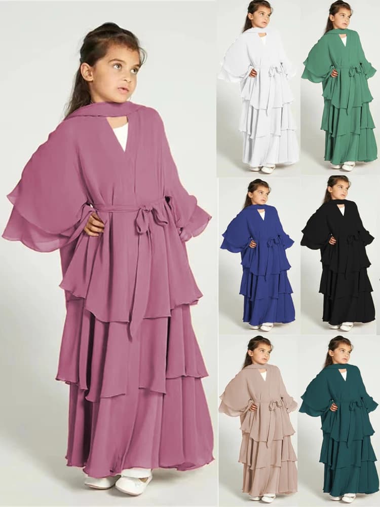 Ramadan Niqab Khimar Chiffon Kids Muslim Abaya Dubai Turkey Islam Dress Prayer Clothes For Women Kebaya Robe Femme Musulmane
