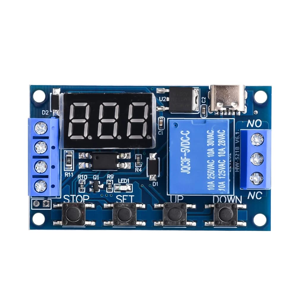 5V Type-C Micro USB Time Delay Relay Module 4 Button 3 Digit Digital Tube LED Digital Delay Relay Trigger Timer Control Switch