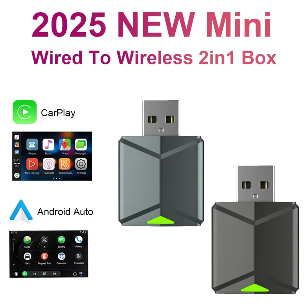 2-in-1 Wireless&Wired CarPlay Adapter Plug&Play Apple CarPlay Box Android  Auto Screen Fast Connect Wifi BT Connect OTA Upgrade