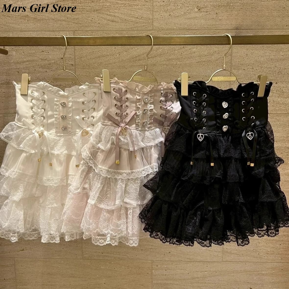 Japanese Lolita Lace Layered Skirt Women Anime High Waist Maid Style Sweet Ruffle Cake Skirt Kawaii Harajuku A-Line Mini Skirt