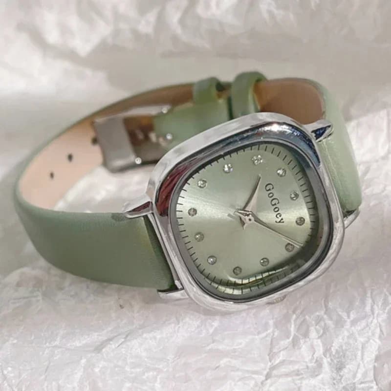 Brand Simple Small Square Green Quartz Watch Women Leather Strap Casual Fashion Versatile Vintage Wristwatches Dropshipping