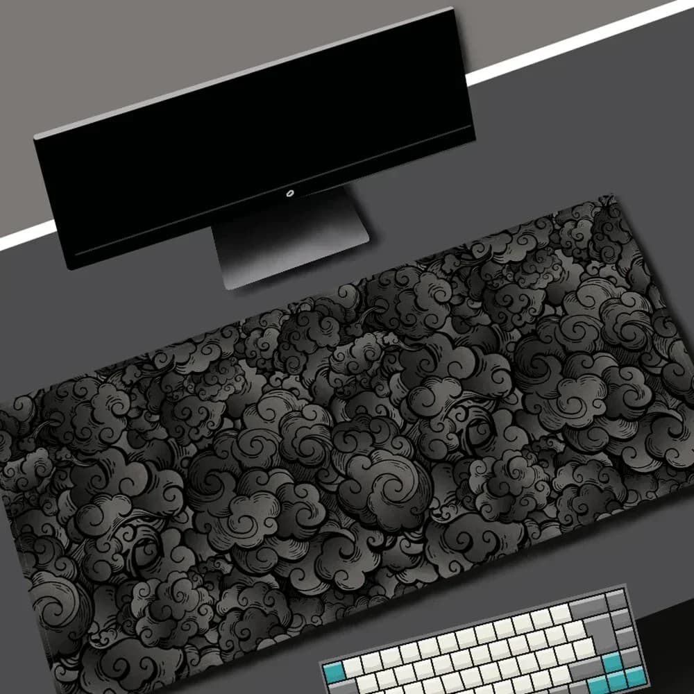 Japanese Clouds Mouse Pad Kawaii Black Desk Mat Office Carpet Large Gaming Mousepad Non-Slip Rubber Laptop Computer Accessories