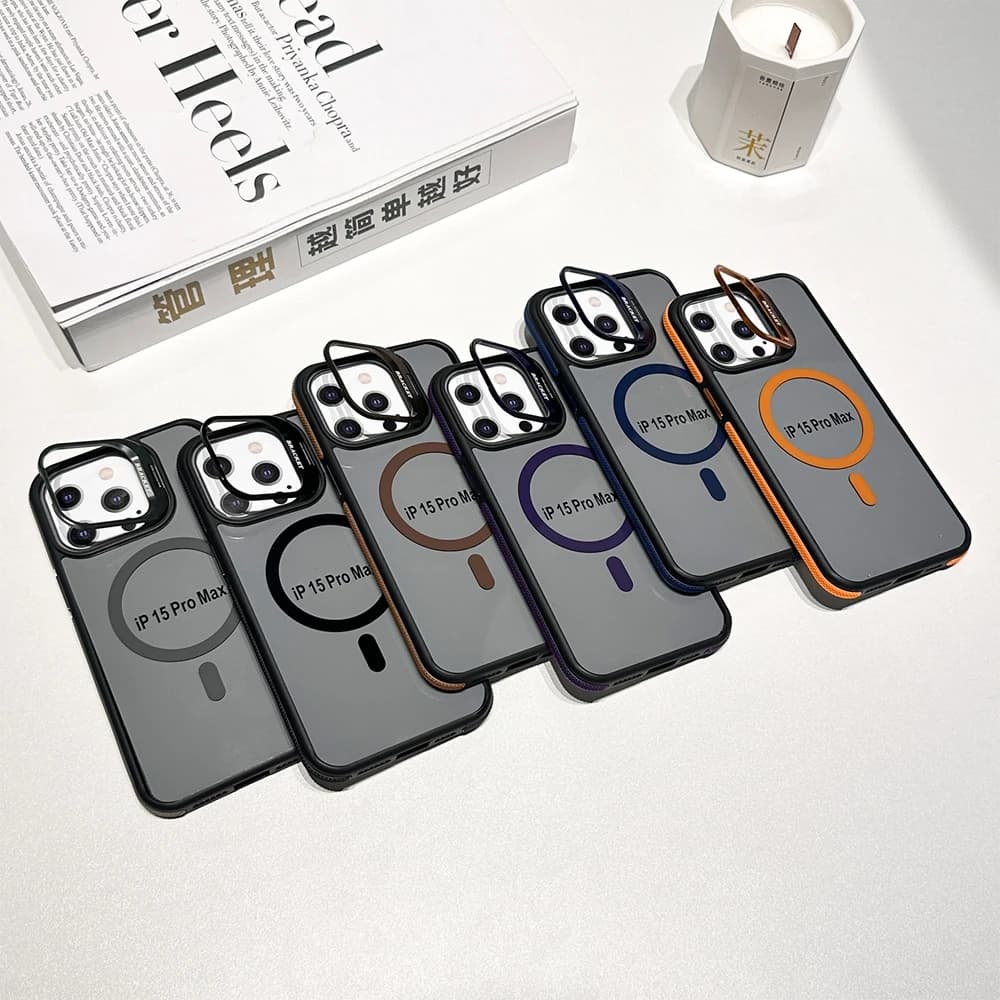 Magnetic Luxury Matte Armor Shockproof Holder Stand Phone Case For iPhone 11 12 13 14 15 16 Plus Pro Max Clean Protective Cover