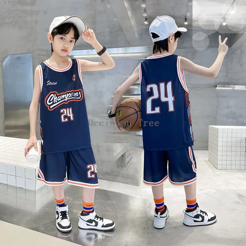 2024 summer popular thin sports uniform chinese kids sleeveless quick drying basketball garment handsome cool boys sports suit