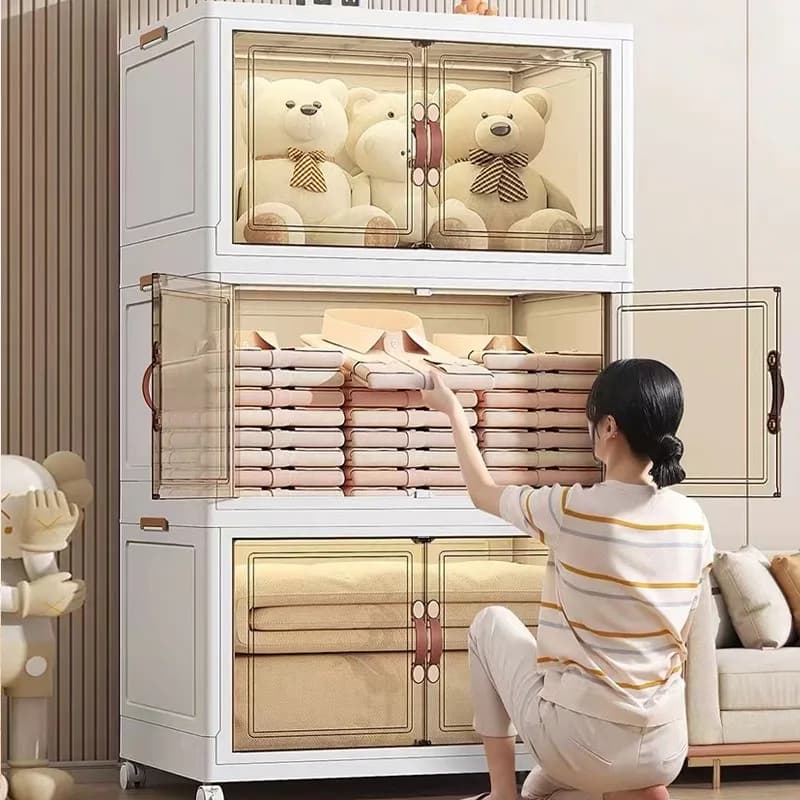 3/4/5 Layers Multifunction Folding Living Room Cabinet Closet Organizer With Wheel Stackable Large Capacity Storage Boxes