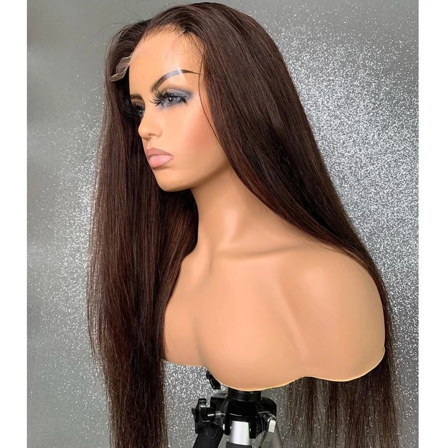 Long Soft Brown 5x5 Silk Base Silky Straight Glueless Jewish Human Hair Wig With Baby Hair HD Lace European Hair Preplucked