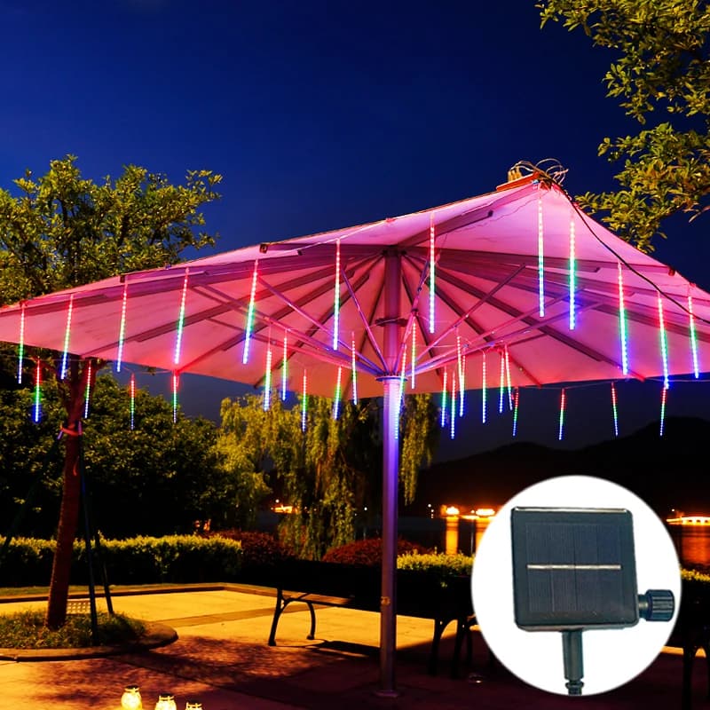 Holiday Christmas 2024 Solar LED Meteor Shower String Lights Outdoor Decor Lamp Street Garland Decoration for Wedding, Party
