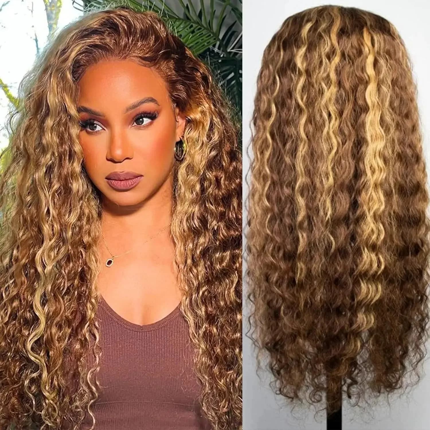 13x4 Lace Front Human Hair Deep Wave 30 Inch Curly Highlight Lace Frontal Wig Brazilian 200 Density For Black Women