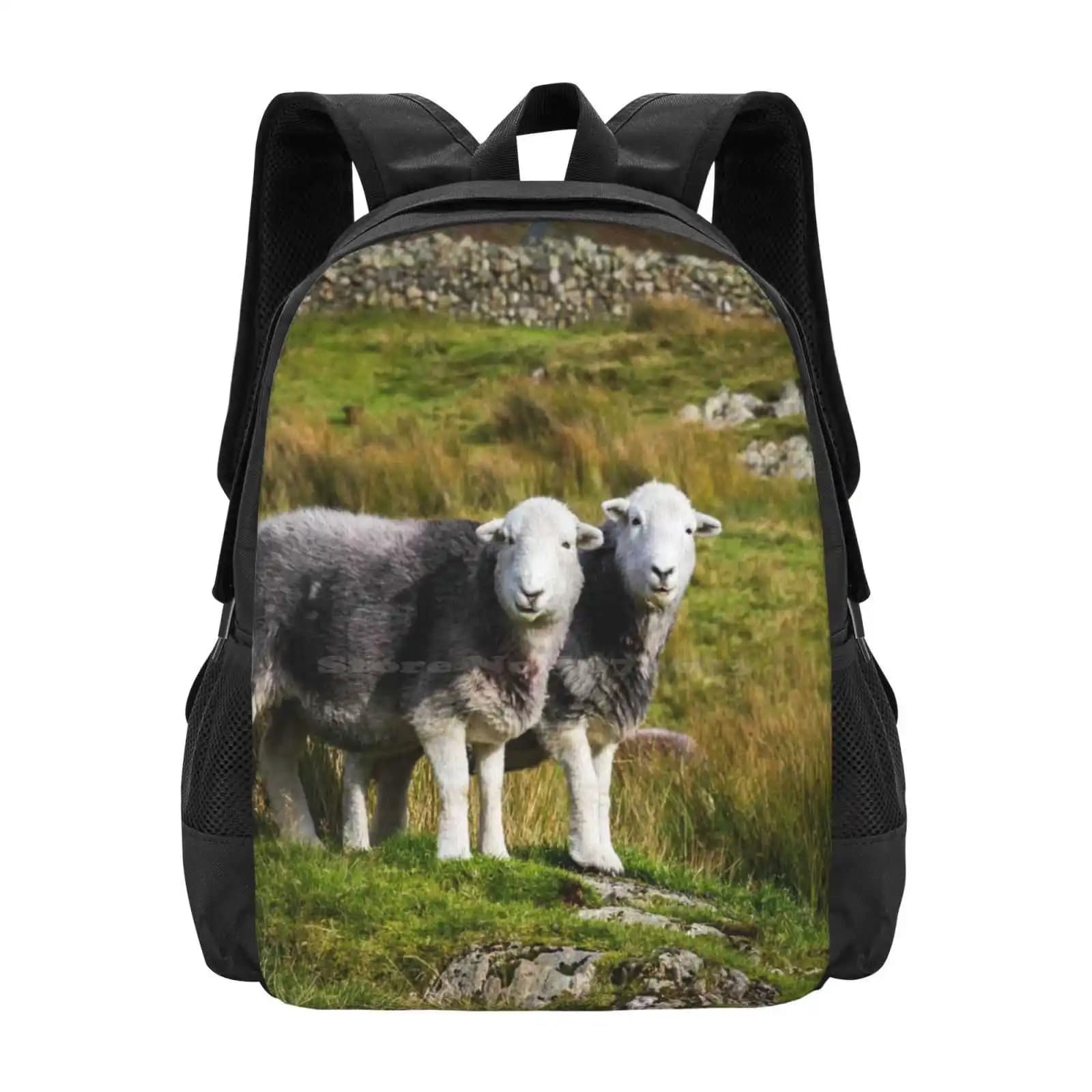 Herdwick Sheep Landscape Bag Backpack For Men Women Girls Teenage Herdwick Sheep Grey Sheep Grey And White Sheep Livestock Farm