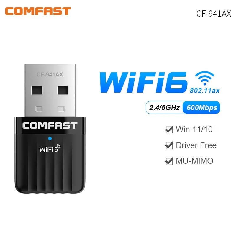 Comfast Wifi 6 Adapter Mini USB WIFI 6 Dongle Network Card 2.4GHz Cle Wi-Fi Lan Adapter Driver Free PC Laptop 600M150M Receiver