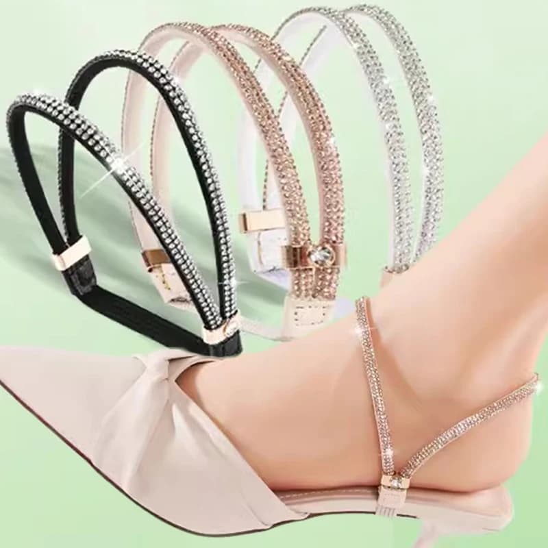 2pcs Rhinestone High Heels Shoes Band Anti-loose Women Diamond Shoelaces Anti-drop Heel Straps Belt Drill Elastic Fixed Belts