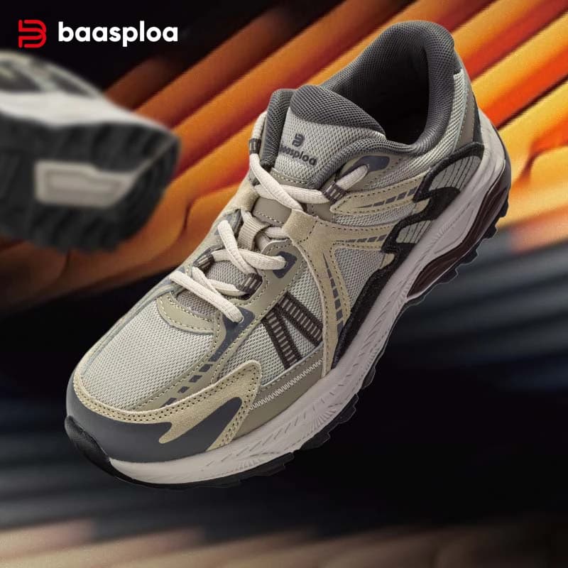 Baasploa New Men Running Shoes Outdoor Casual Lightweight Breathable Sneakers Male Cushioning Non-Slip Vintage Sports Shoes