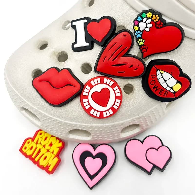 1Pcs Rock Love PVC Shoe Charms Accessories Double Heart Shoe Upper Pins Decoration Clogs Buckle Kid Party Gift