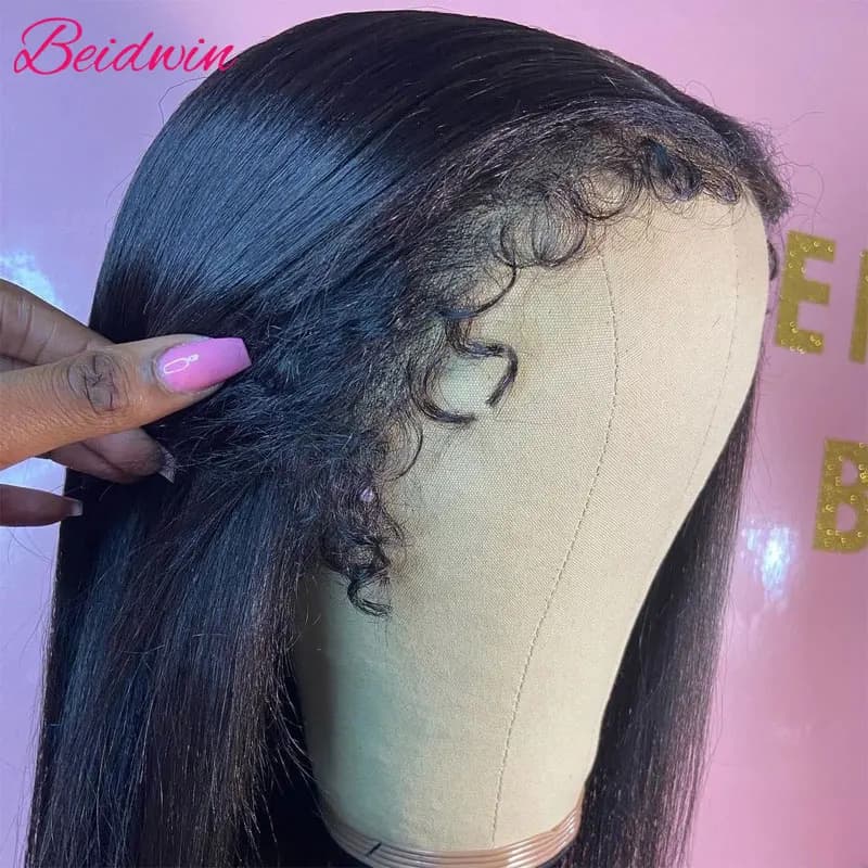 180 Density 13x4 Human Hair Lace Wig 34 Inch Brazilian Straight 4C Kinky Edges Wigs Transparent Lace Front Wigs For Women