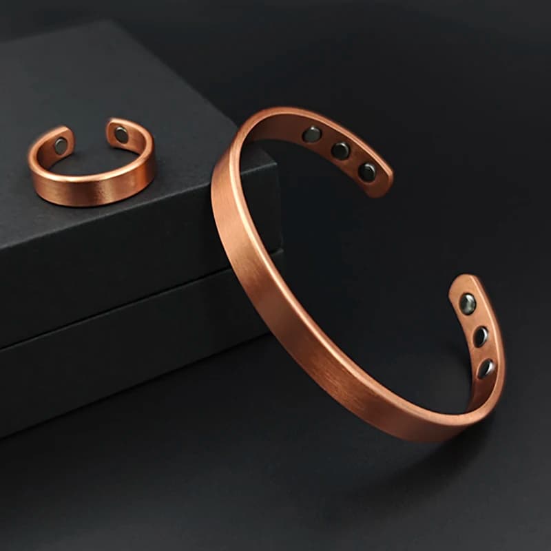 Simple Jewelry Set Pure Copper Bracelet Rings Cuff Magnetic Bangles For Women Men Arthritis Health Solid Copper Jewelry