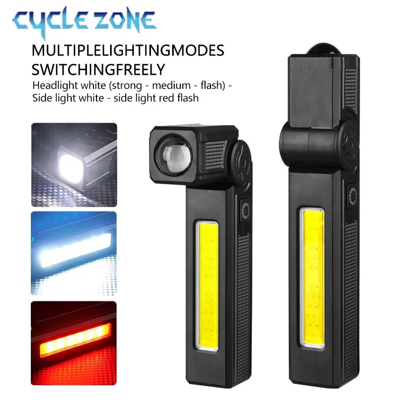 Powerful COB Flashlight Handheld Folding Lamp Camping Working Torch with Magnet Car Inspection Outdoor Red Warning Flash Lights