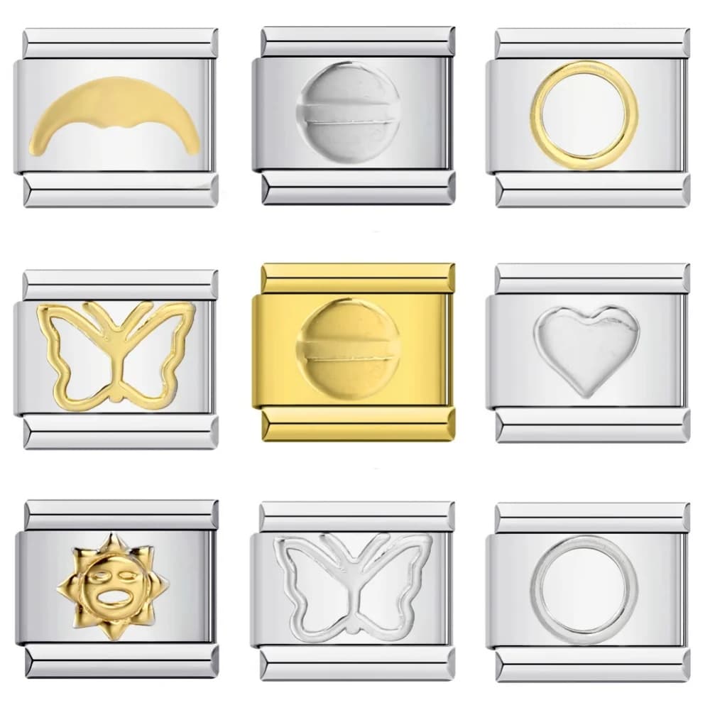 2025 New Fashion Moon Sun Butterfly Heart Charm Italian Links Fit 9mm Bracelet Stainless Steel Jewelry DIY Making Jewelry