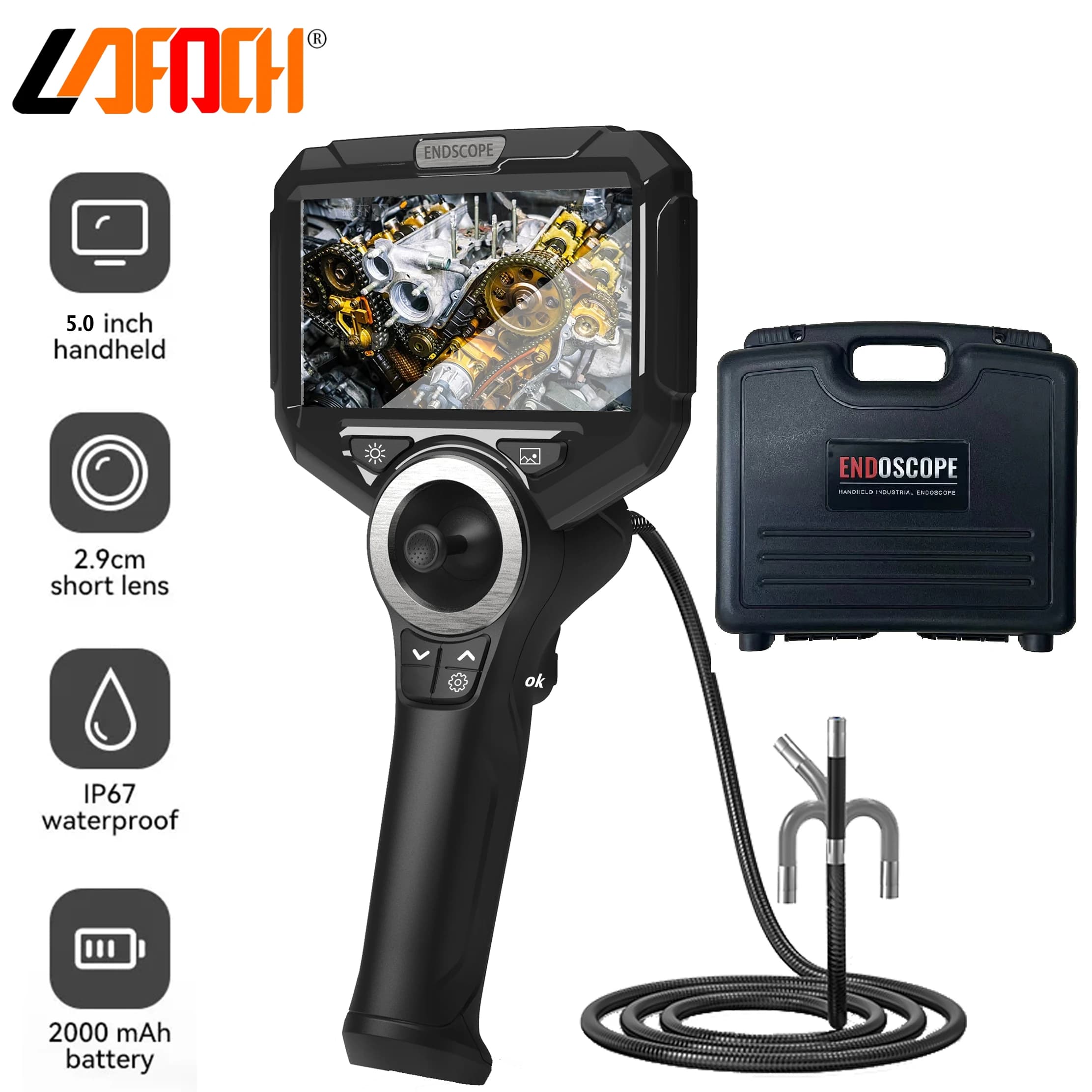 6mm720 Degrees All Way Steering Industrial  Endoscope for Car Pipe Inspection Sewer Camera Borescope With 5 Inch HD Screen