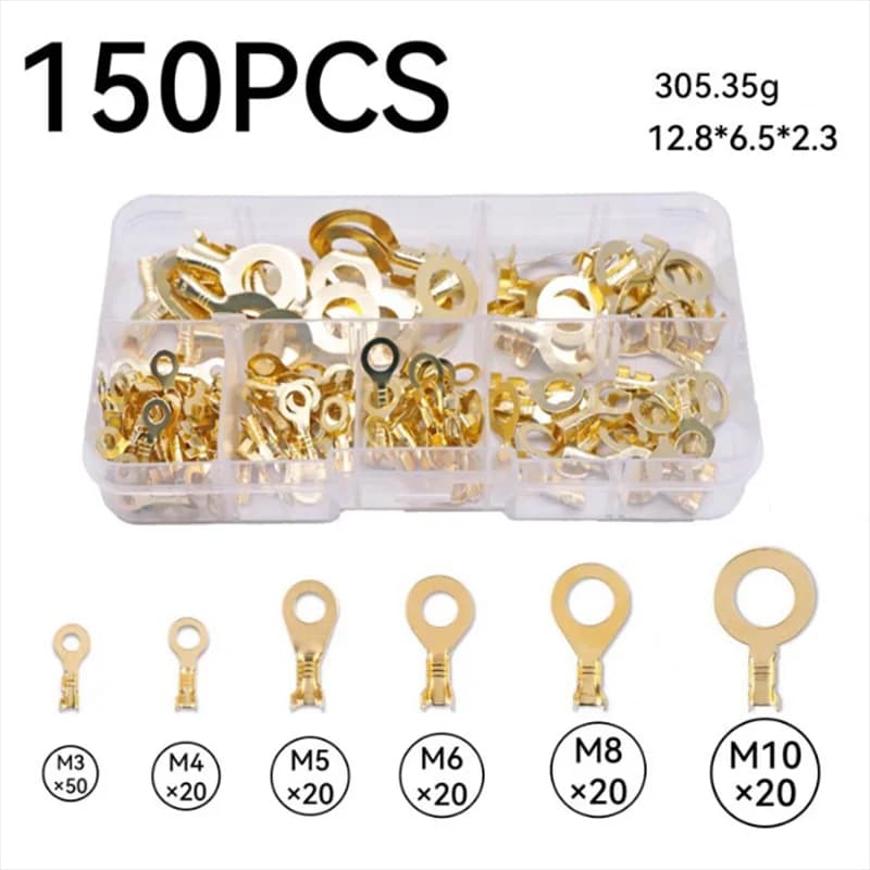 150pcs/set Round Terminal Block DJ431 O-type Lugs Terminals Cold-Pressed Connector Copper Tab Wiring Nose Combination Set New