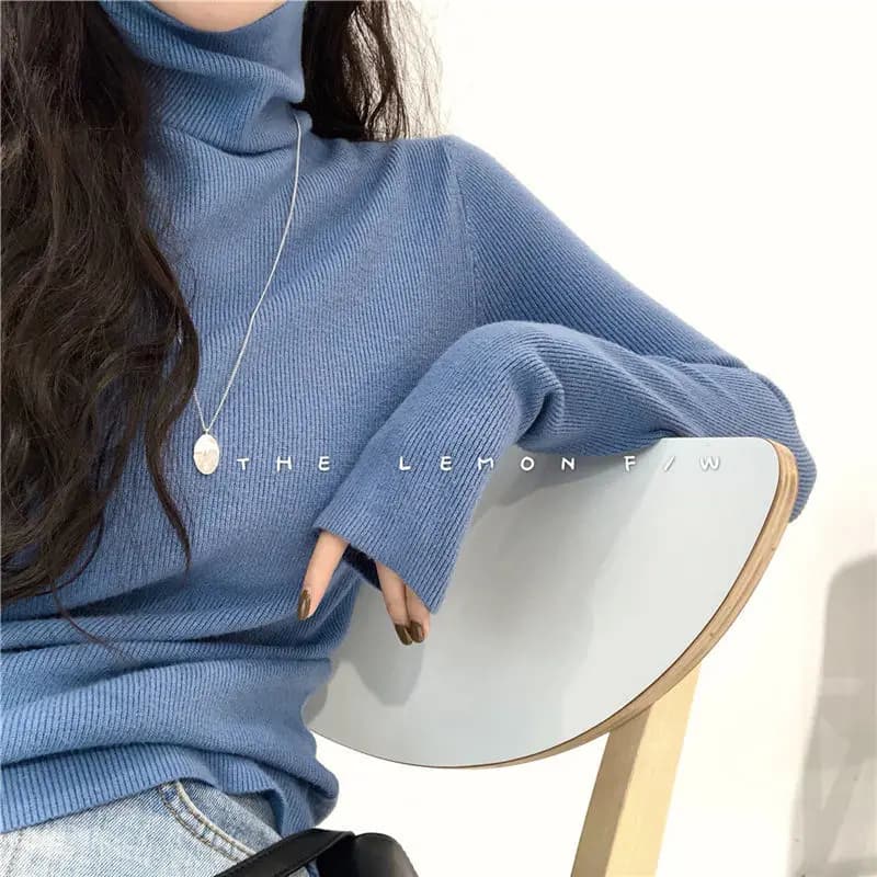 Pile Collar Base Knit Sweater for Women Korean Version Loose and Lazy Style Versatile High Neck Sweater Inner Layer Long Sleeved