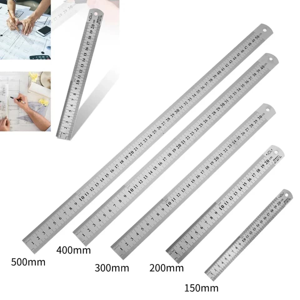 150mm/500mm Metal Scale Stainless Steel Straight Ruler Measuring Stationery Drafting Accessory Hand Tool School Office Supplies