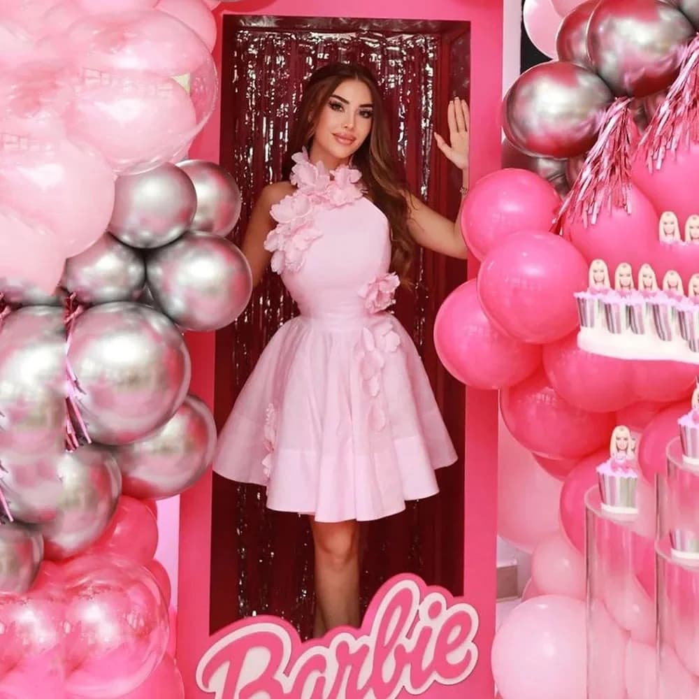 Short Cute  Pink Evening Party Dress Women 2024 Summer Elegant  High Neck Prom Vestidos Korean A-line Graduation Dresses