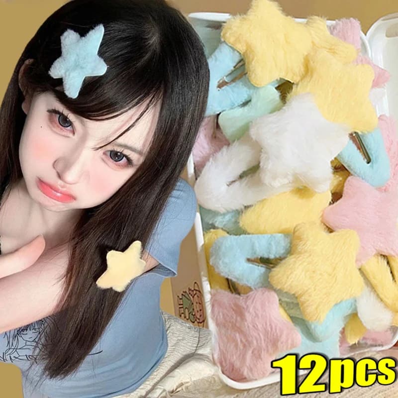 1/12pcs Plush Star Y2K Star Mini Star Hairpin Sweet Child Handmade Cute BB Pins Hairpin Headwear Hair Accessories Women Girls
