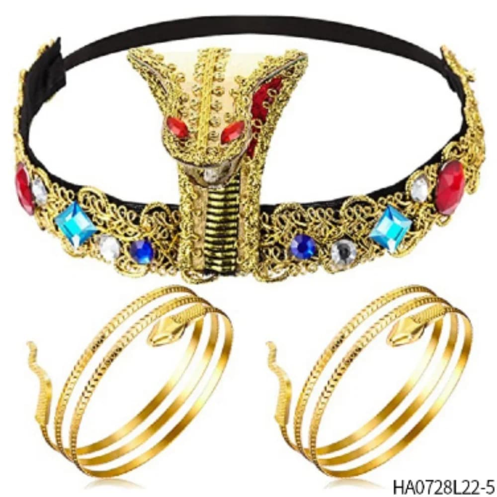 Halloween Egyptian Pharaoh Cobra Head Tiara Egyptian Costume Accessories Headband Gold Beaded Tiara