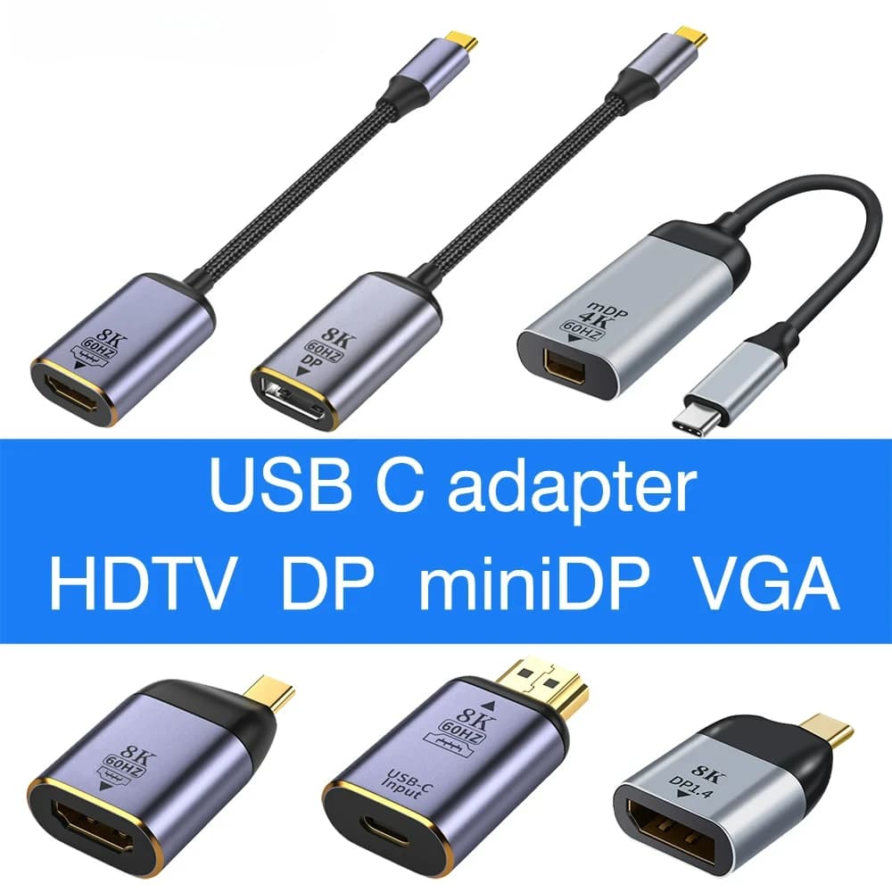 USB Type C To HDMI-Compatible 8K USB C to DP DisplayPort miniDP 4K VGA Adapter For Laptop MacBook TV Box PS5 Switch iPad Galaxy