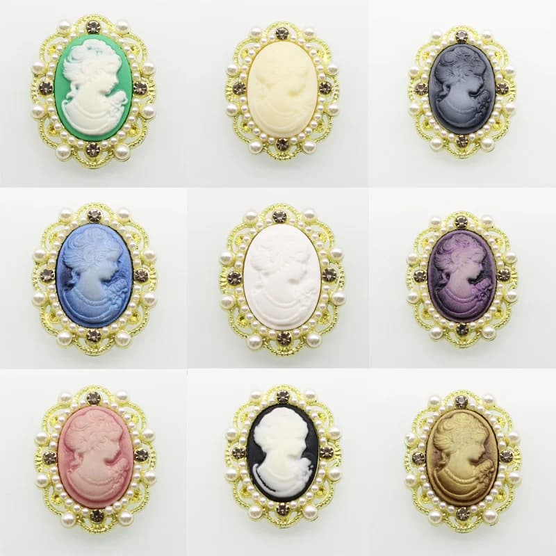 5pcs Large Oval 14k Golded Retro Palace Style Princess Avatar Decoration DIY Rhinestone Pearl Phone Case Bag Handcrafted