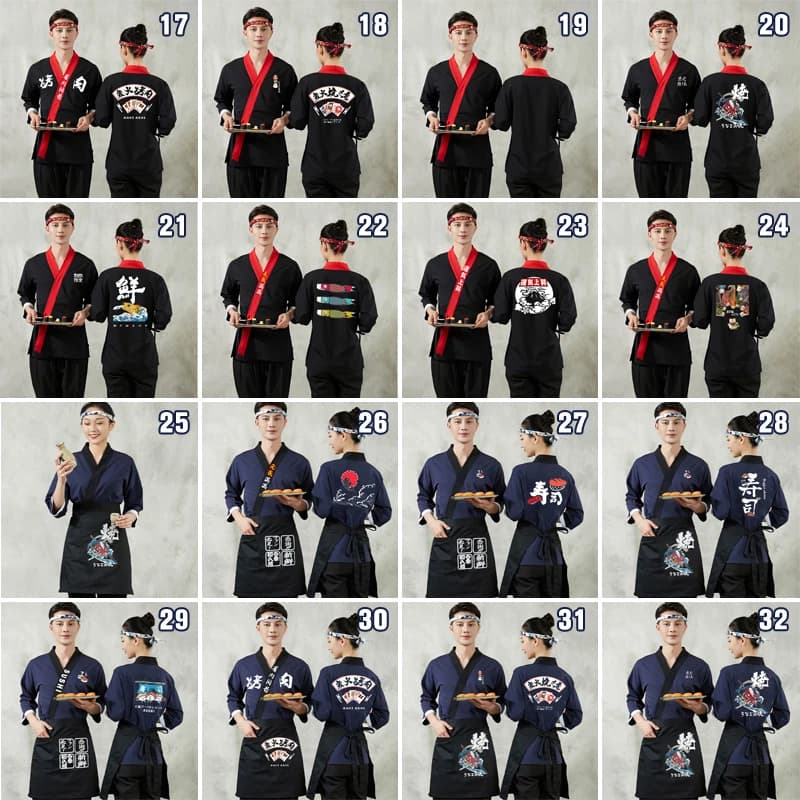 1 Set Japanese Style Cook Uniform With Apron Unisex Kimono Food Service Chef Tops Pants Sushi Restaurant  Waiter Work Overalls
