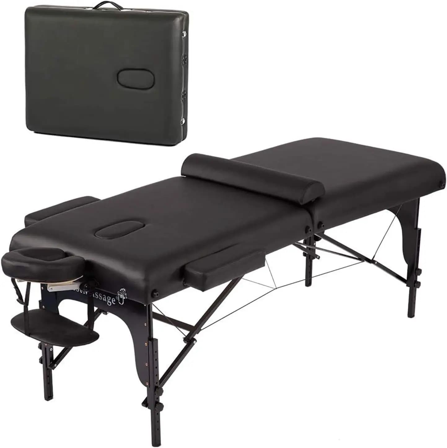 Massage Table Portable Massage Bed Spa Bed 30 Inches Wide Height Adjustable 2 Fold PU Lash Bed with Half Bolster Oxf