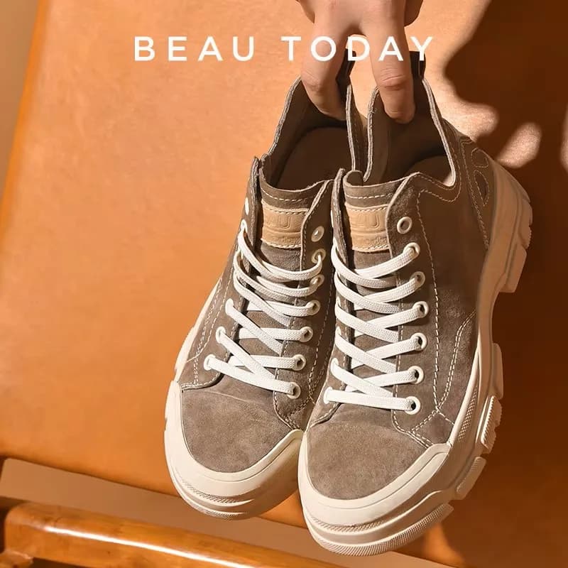 BeauToday Casual Sneakers Women Suede Leather Round Toe Lace-Free High Top Ladies Retro Fashion Flat Shoes Handmade 29575