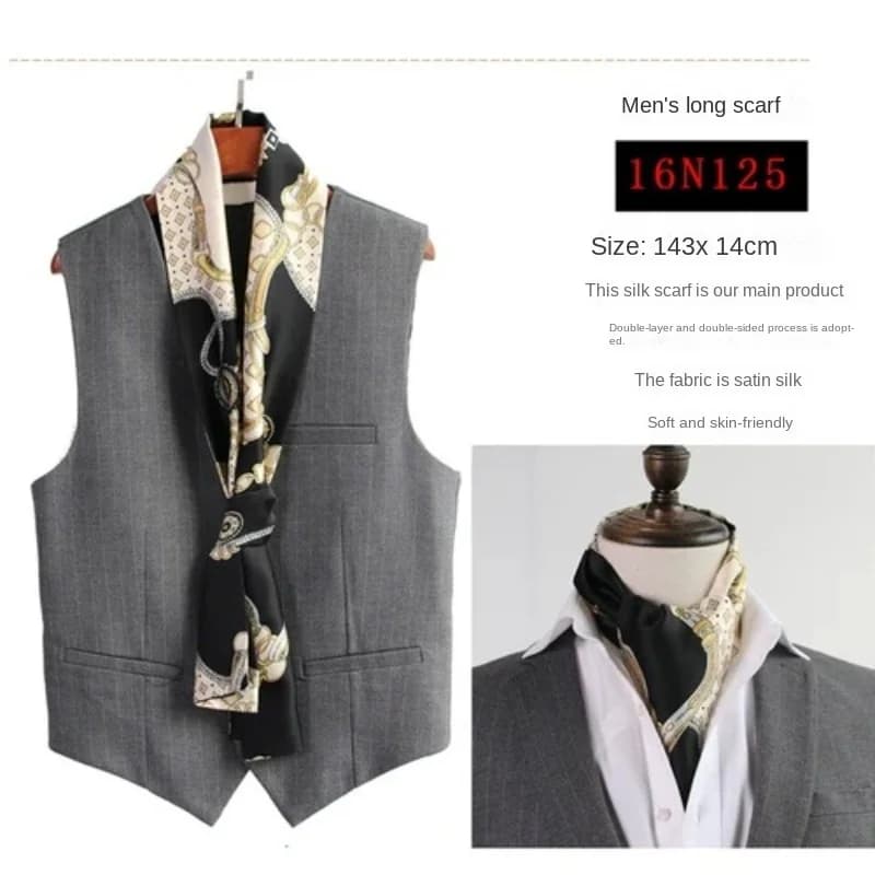 Long Scarf Business Scarf Hangzhou Silk Men's Scarf  Double-Sided Trendy British European American Style Autumn Winter